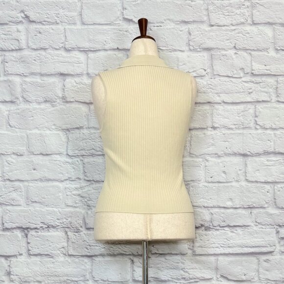 Nyland Cream Ribbed Sleeveless Polo Top - Picture 2 of 9